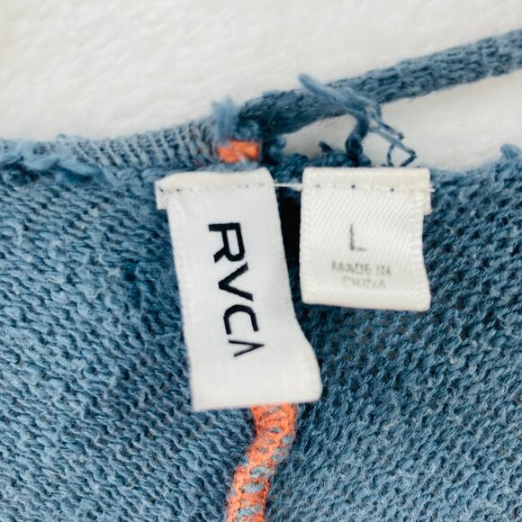 RVCA Open Cardigan Womens Large Orange Blue Intentionally Distressed Boho - Picture 6 of 13